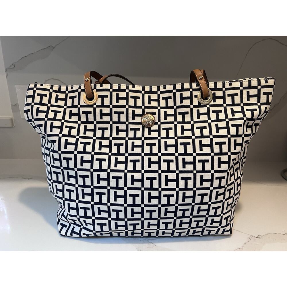 Tommy Hilfiger Navy and White Logo Print Shoulder Bag